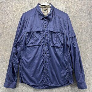 REI Shirt Mens Medium Blue Long Sleeve Button Front Nylon Hiking Fishing Vented